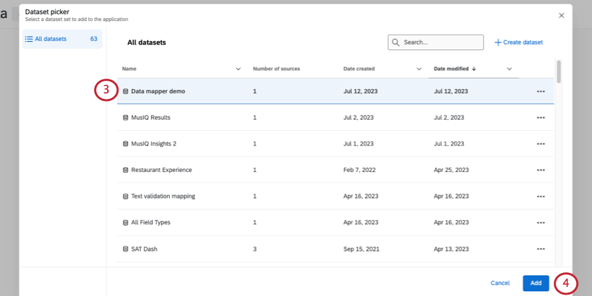 Ensemble de données sélectionné
