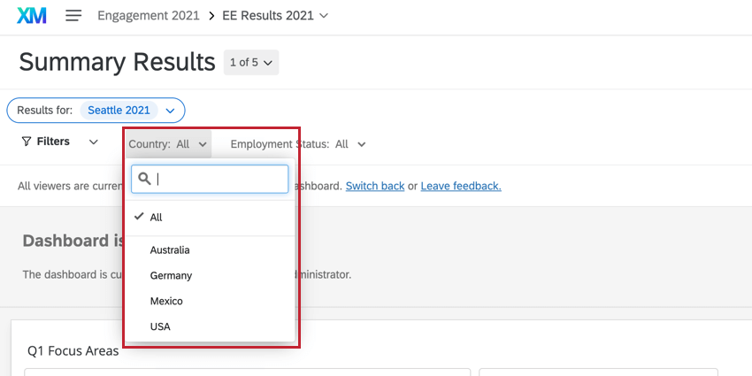 ダッシュボードのフィルターがすべてに設定されている場合