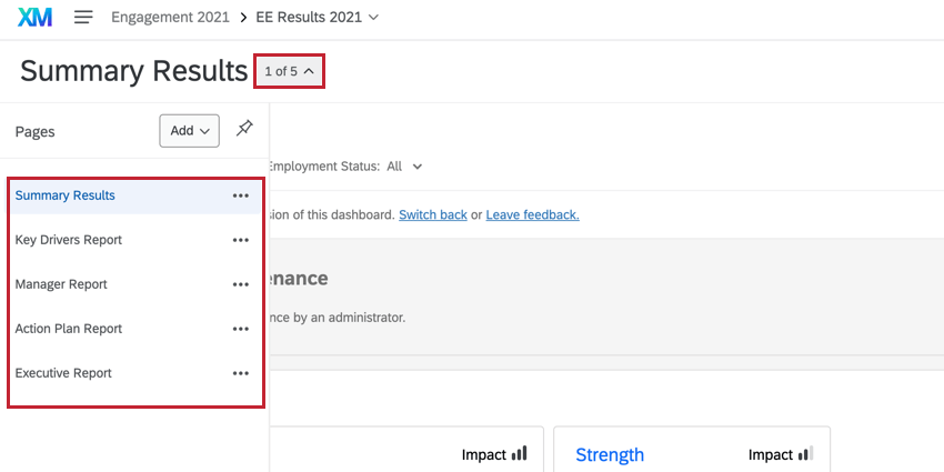 choosing a dashboard page