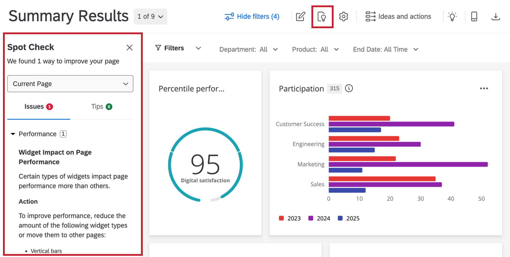 spot check window within a dashboard