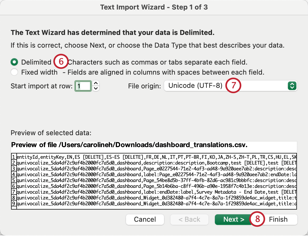 configuration des données pour limportation