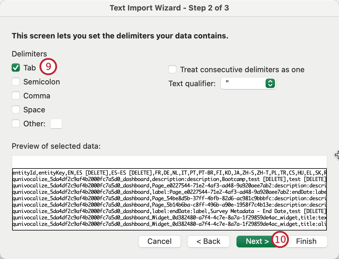 configurare limportazione di excel