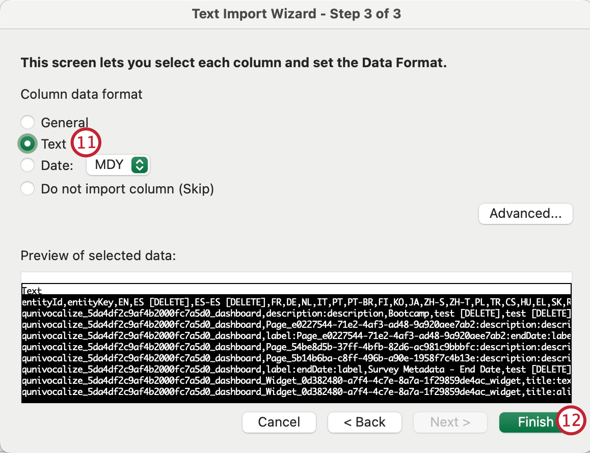 finalizing excel import