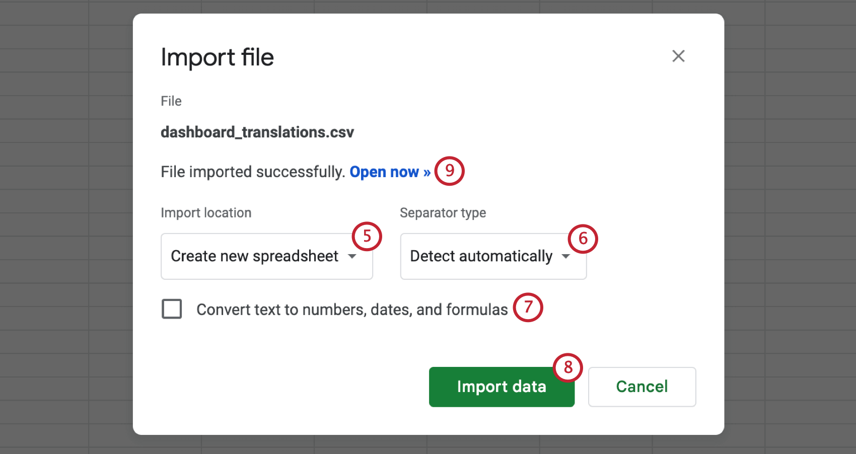 creating a new spreadsheet