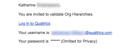 Invito via e-mail a convalidare le gerarchie. Lista di link, email e nome utente