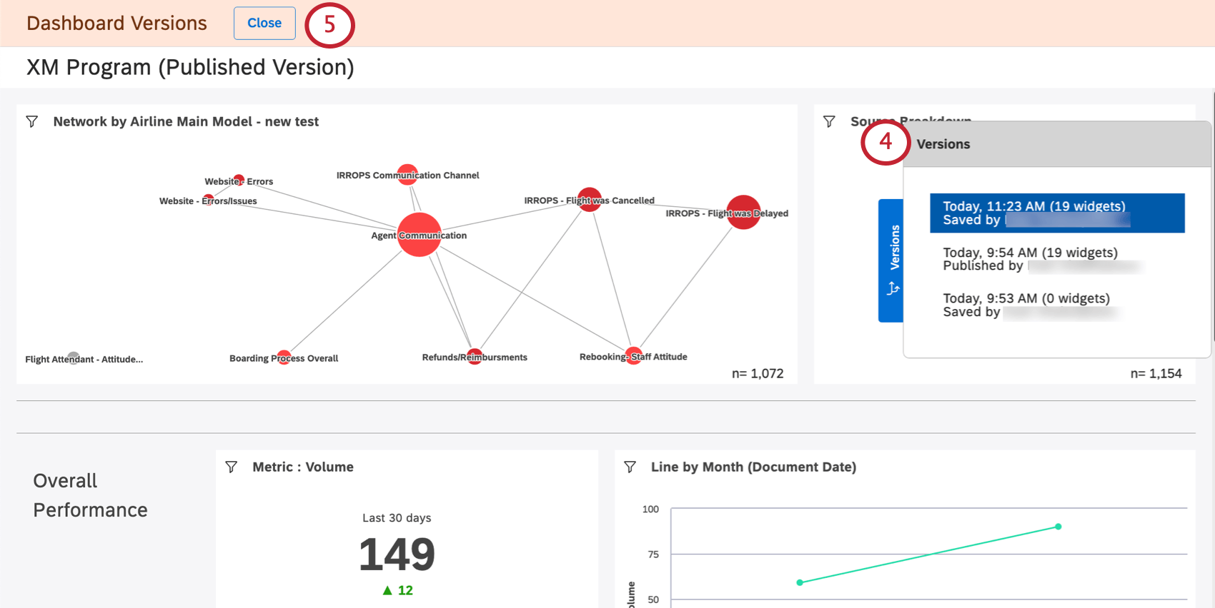 navegando pelas versões dashboard