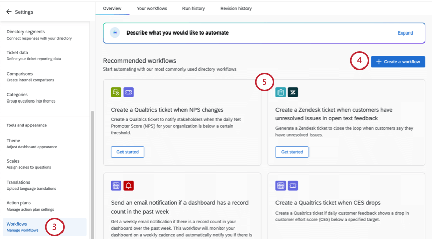 registerkarte WORKFLOW der Dashboard-Einstellungen