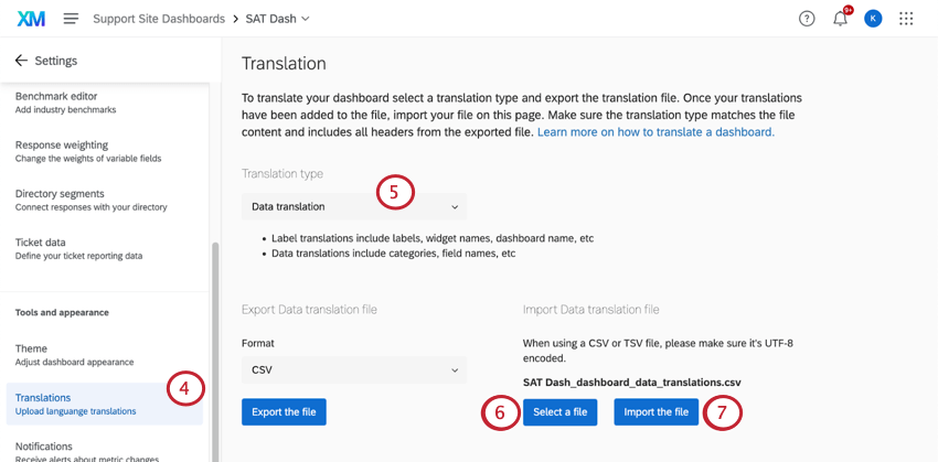 inside the translations tab