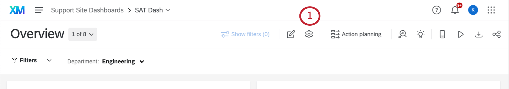 Zahnradtaste oben auf dem Dashboard