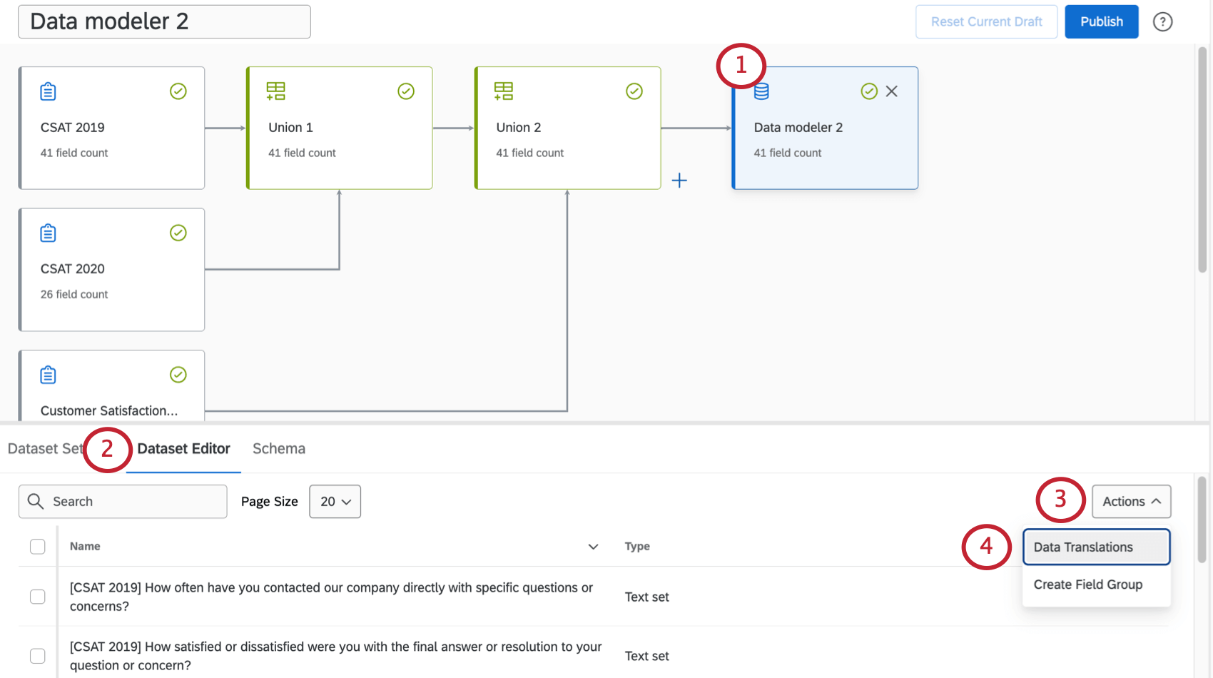 data modeler. output ist das Element am weitesten rechts, wenn Sie sich in einem Datenmodell befinden. Editor und andere Optionen werden unten auf der Seite geöffnet