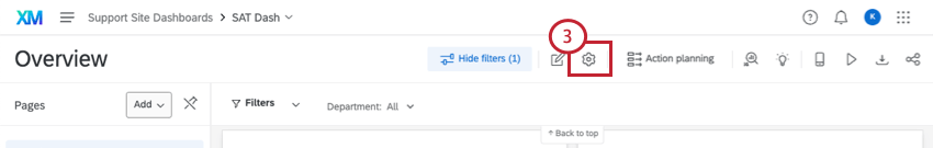 botão de engrenagem na parte superior do dashboard