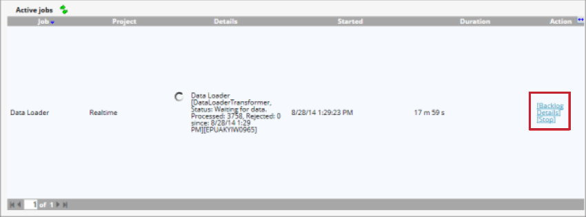 the options for managing the data loader job
