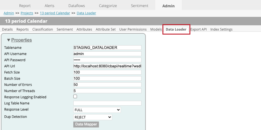 Registerkarte "Datenlader" im Designer