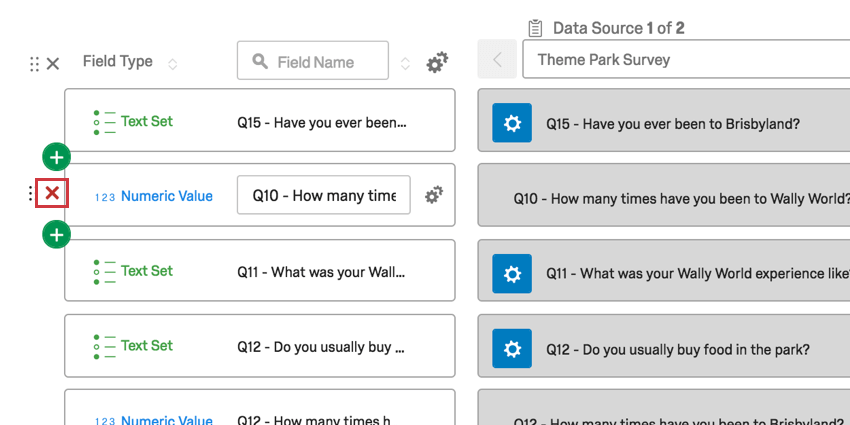 Botón X para eliminar un campo