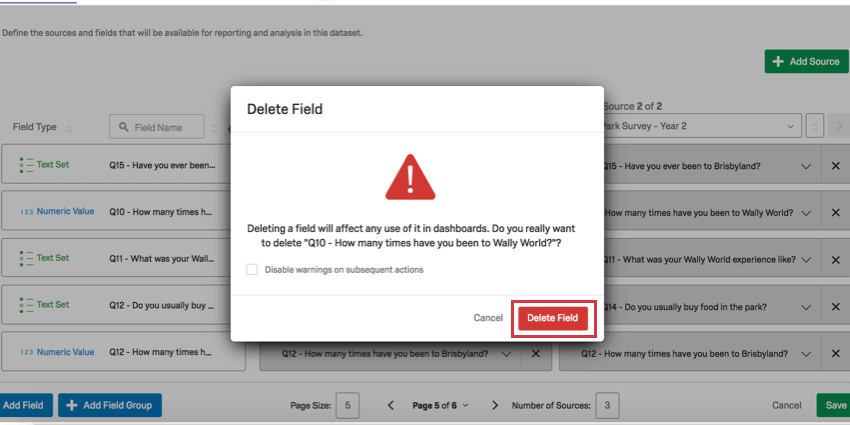 new window where you confirm field deletion