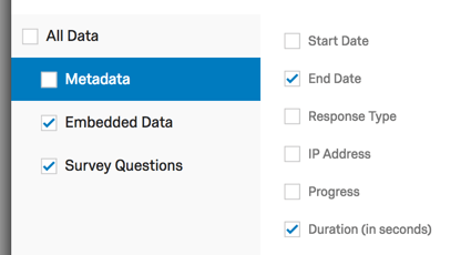 imagem ampliada mostrando metadados desmarcados e a maioria dos metadados desmarcados, mas alguns específicos selecionados