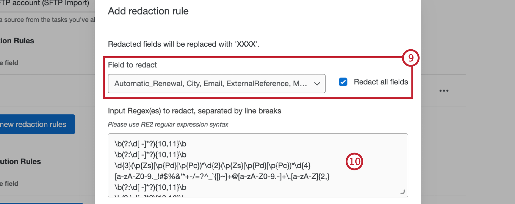 configuring a redaction rule