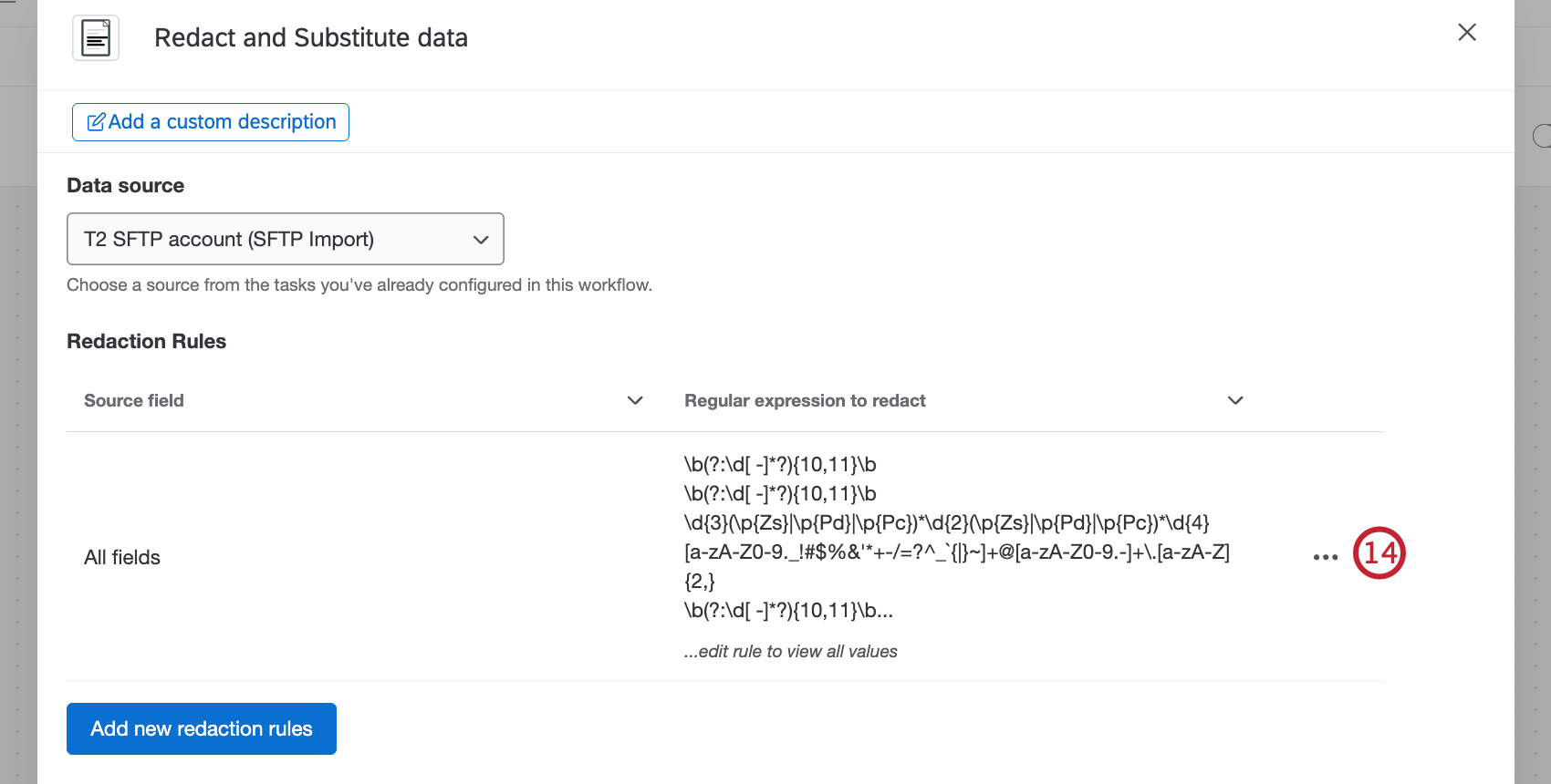 button to edit or delete a redaction rule