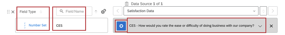 Fields looks like rectangles with segments. From the left to the right: a field type column, a name, a blue gear button for recoding, and a gray dropdown for mapping