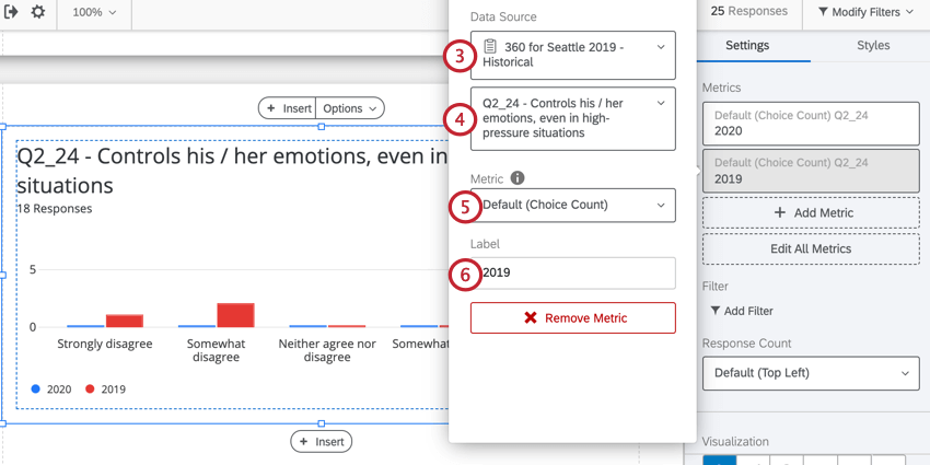 choosing the data source, metric, and label for a new metric