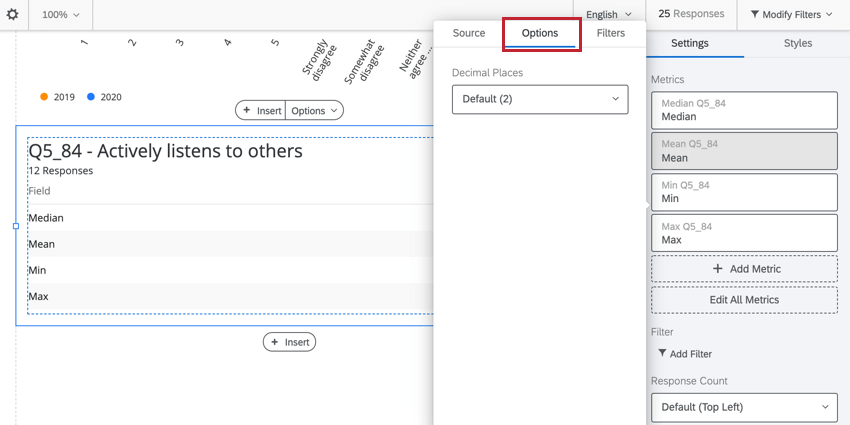 longlet des options dune métrique pour déterminer le nombre de décimales
