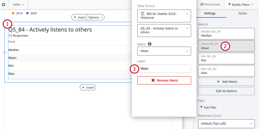 cambiar la etiqueta de una métrica