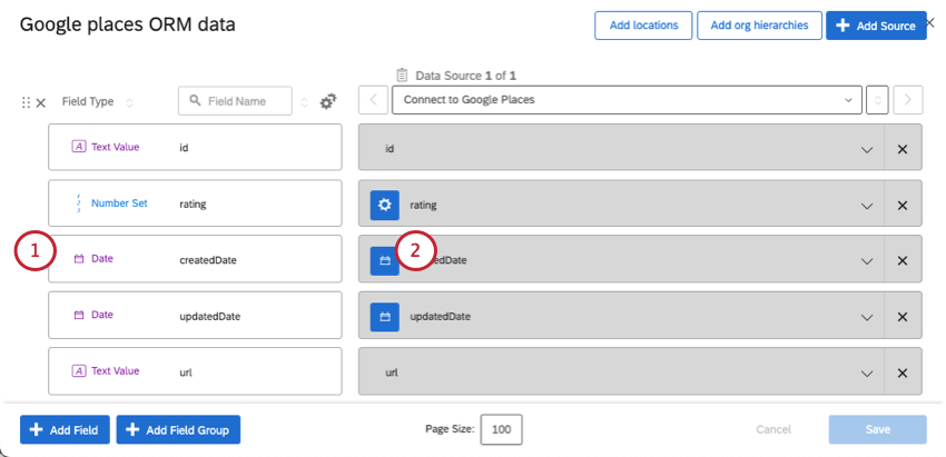 Data mapper where a date field is highlighted and to the rightmost longest column it says not mapped in light gray