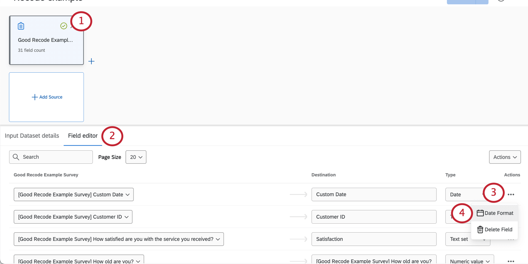 Cliquer sur une source dans un modèle