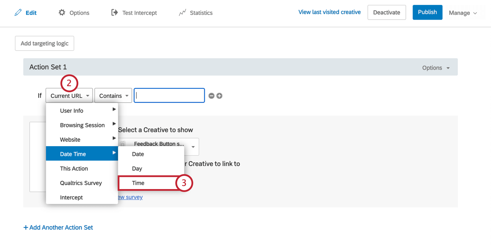 First field is dropped down, date time is highlighted, time is selected