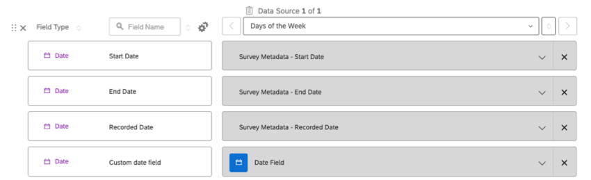 Exibindo todos os 3 campos de data no mapeador de dados