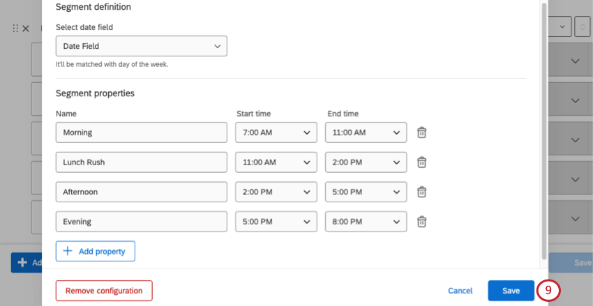 All segments created, save button bottom-right