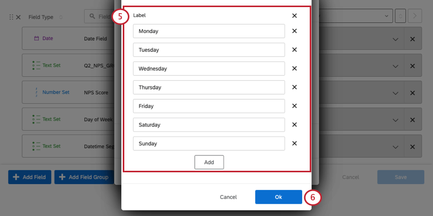 All week day labels added inside the label window