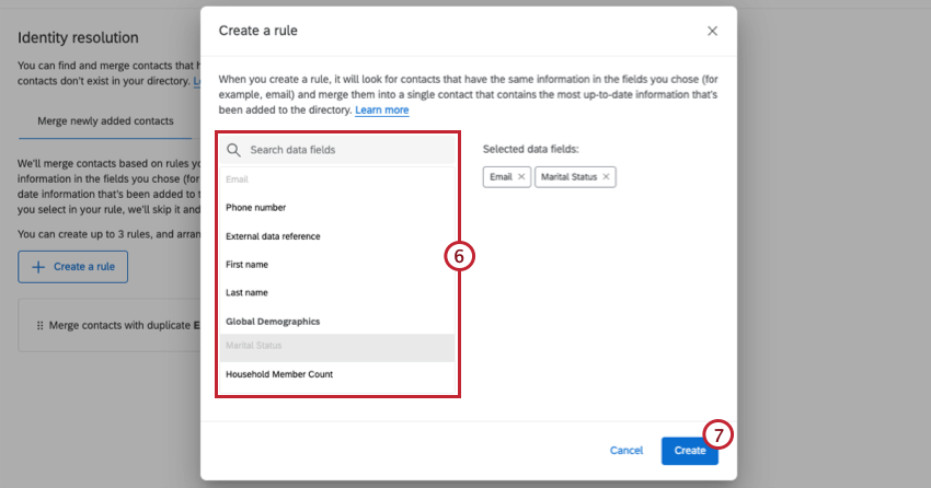 Shows create a rule pop-up