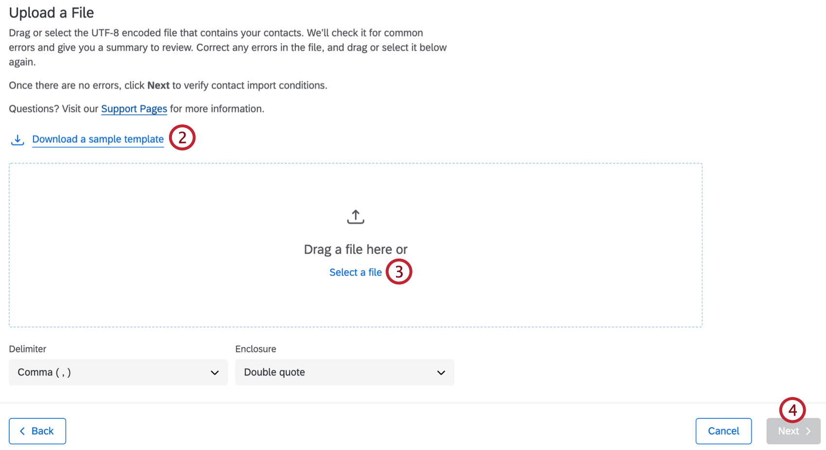 Faça o download de um modelo amostra e selecione um botão de arquivo