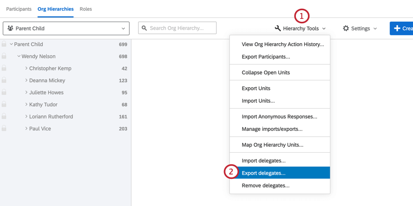 clicking hierarchy tools and then export delegates