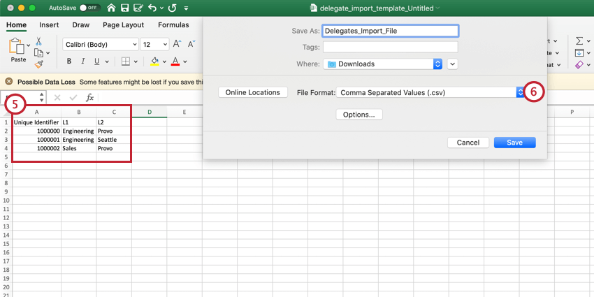 adicionar os campos para os delegados em nosso arquivo e salvar como um CSV