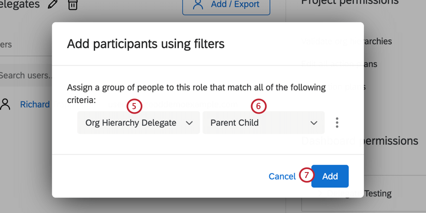 creating a filter to add org hierarchy delegates to the role