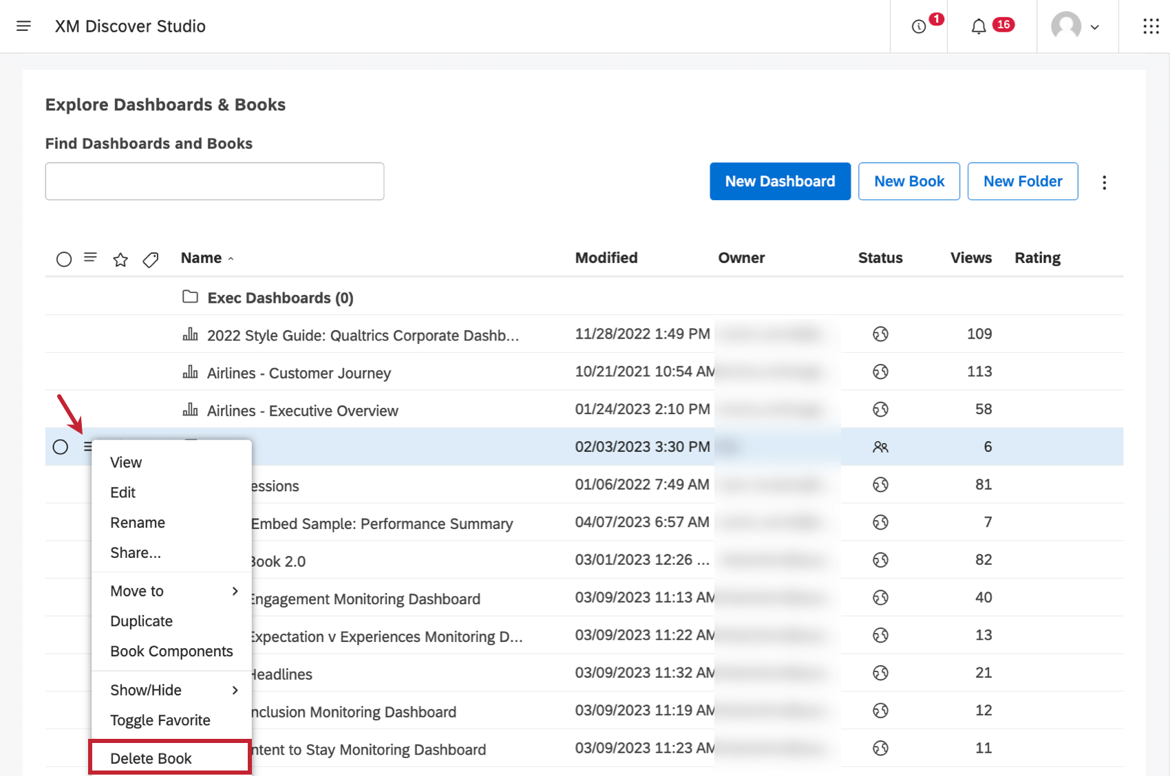 página de inicio, menú de hamburguesa expandido siguiente a un libro, eliminar libro resaltado