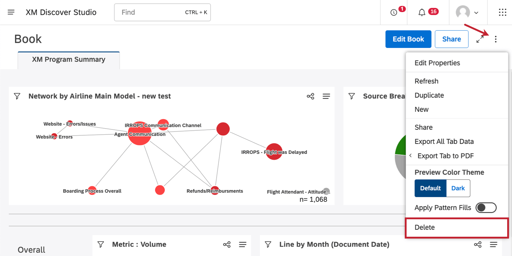 Dentro de un Tablero, menú de 3 puntos expandido