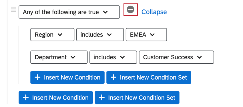 the delete button to remove a condition set