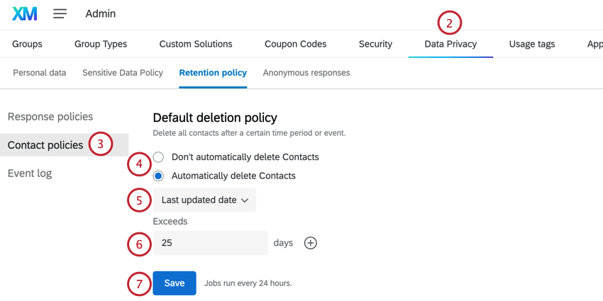 creating the contact retention policy
