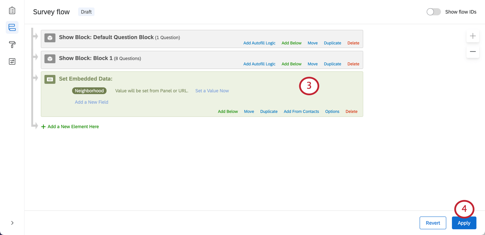 The embedded data element now only has one field in it instead of two