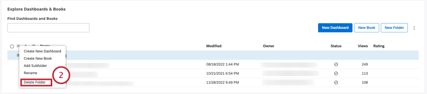 Expand the actions menu next to the folder and select Delete Folder.