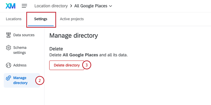 deleting a location directory