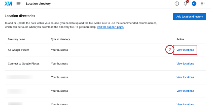 clicking "view locations"