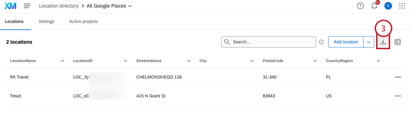 descargando las locations en el directorio