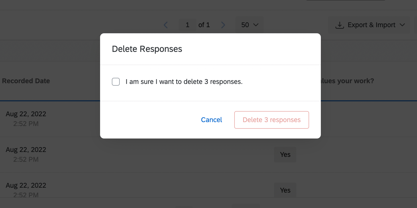 Deletion confirmation window