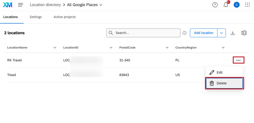 単一LOCATIONSの削除