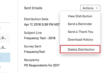 Image illustrant comment supprimer la distribution dans le menu Actions