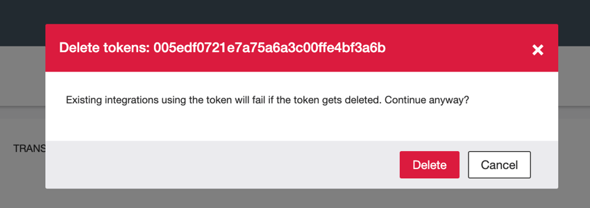o aviso de exclusão do token da API